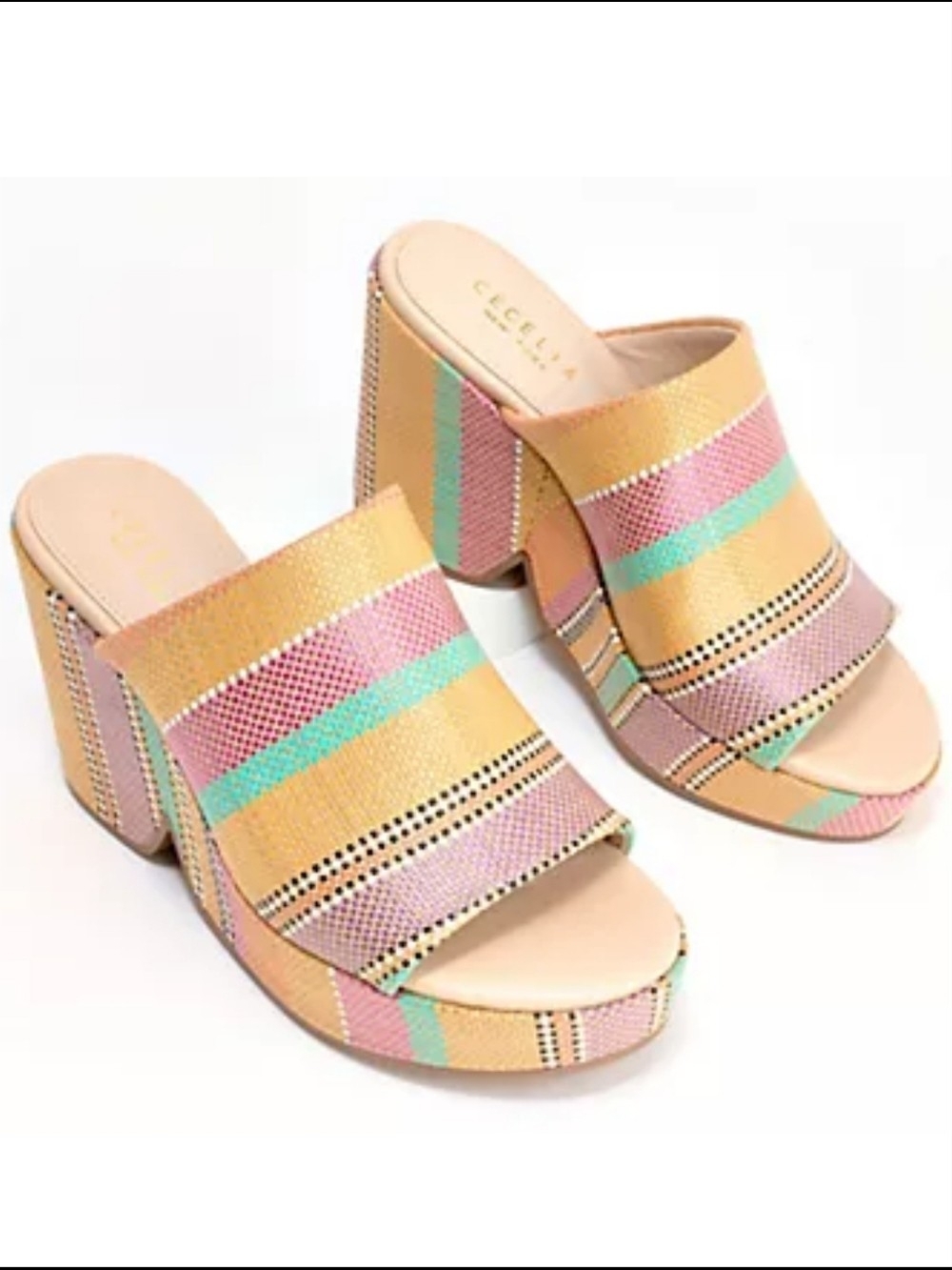 Cecelia New York Frost Multicolor Raffia Open Toe Platform Sandals 9 NIB NWT